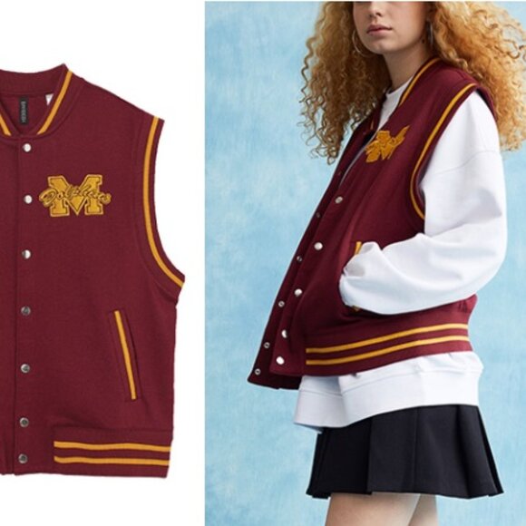 L🍂Netflix Sex Education Varsity Jacket Vest Burgundy Moordale Dolphi - Picture 2 of 7